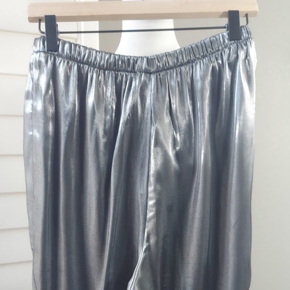 Metallic Gray Dressy Wide Leg High Waist Lounge Pants Sz 12 - Picture 4 of 11
